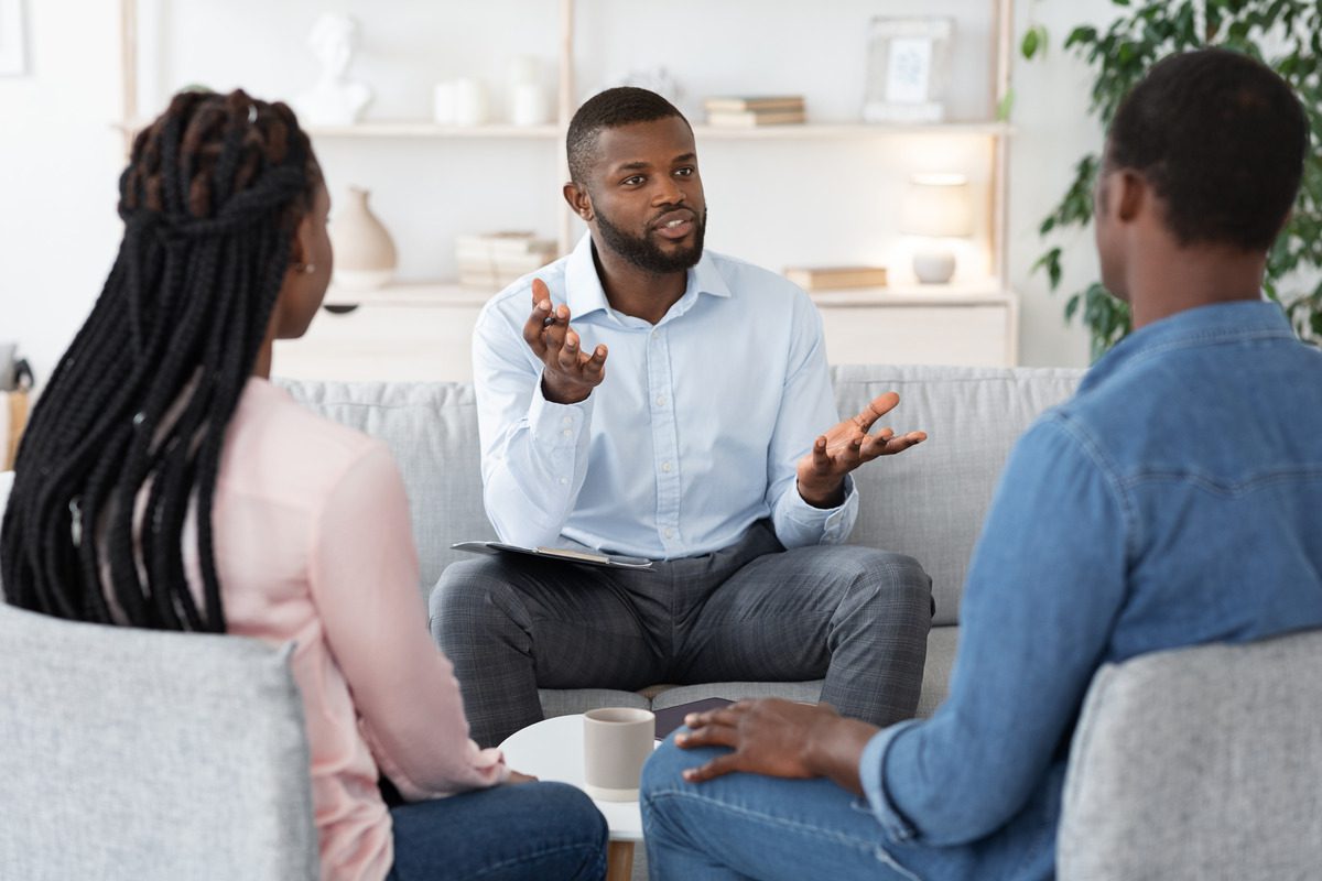 parents seeking advice on family counselor, discussing co-parenting and family counseling advice