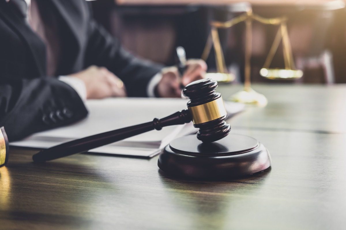 A judge's gavel on a table