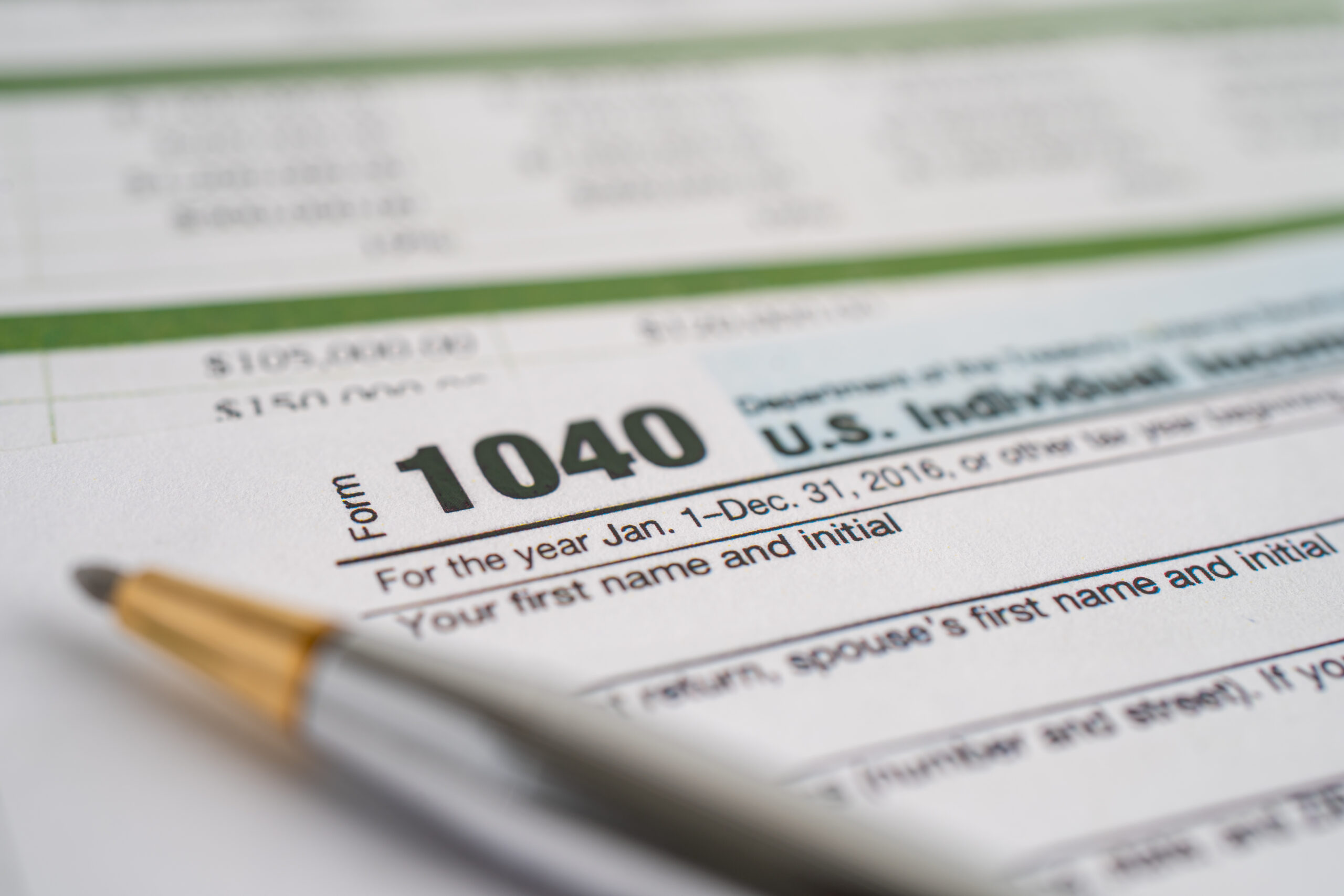 Close-up of U.S. tax return Form 1040, representing how child support is treated in federal tax filings and income reporting.