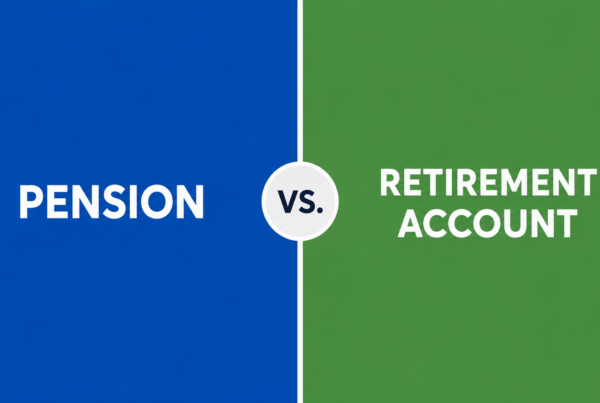 Pension vs. retirement account comparison graphic illustrating key differences between employer-sponsored pension plans and personal retirement savings accounts for long-term financial planning.